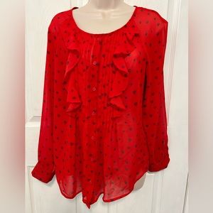 Ann Taylor Loft Red Ruffle Heart blouse Top S